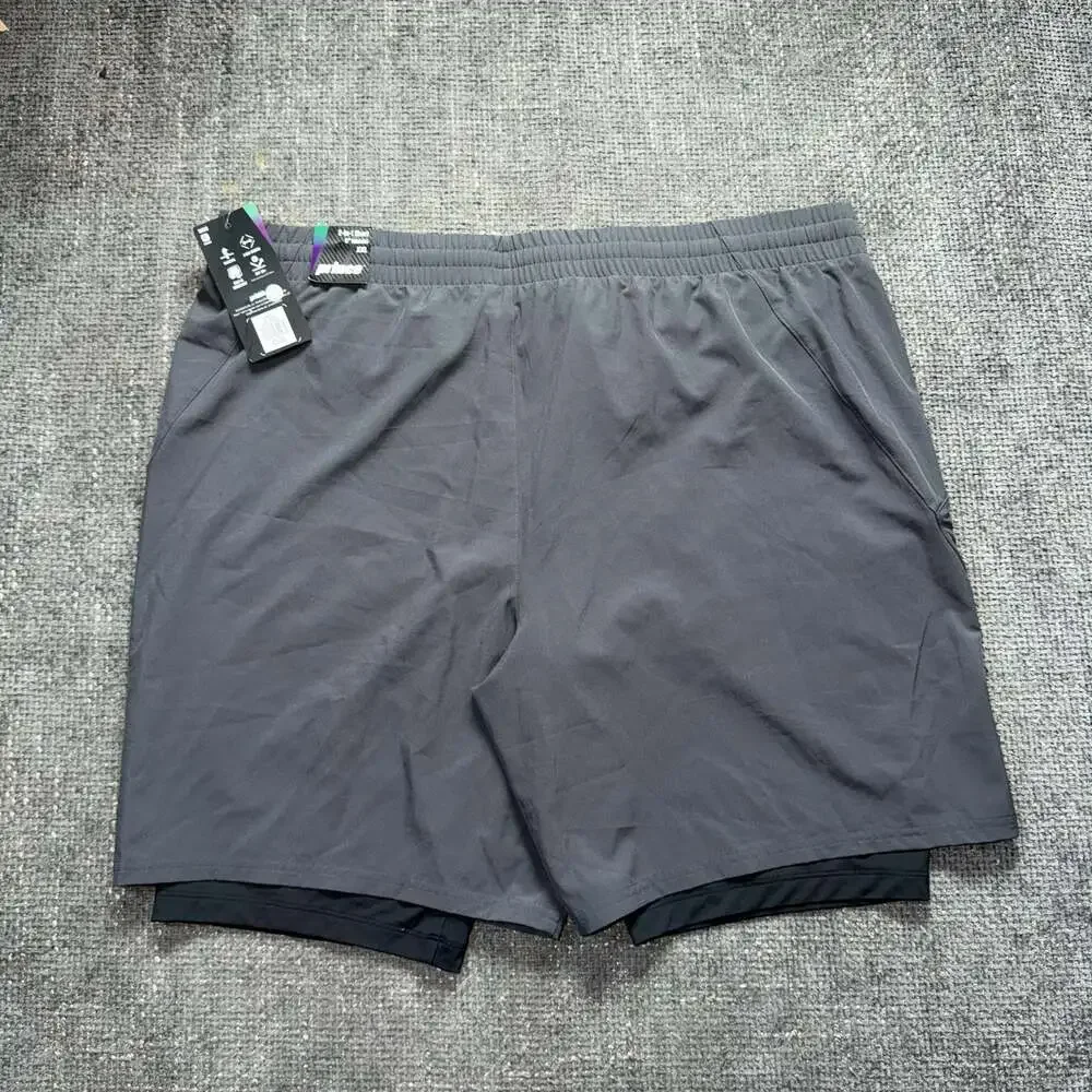 Prince Men's 2-in-1 Athletic Shorts with Built-in Undershort, Grey, Size XXL